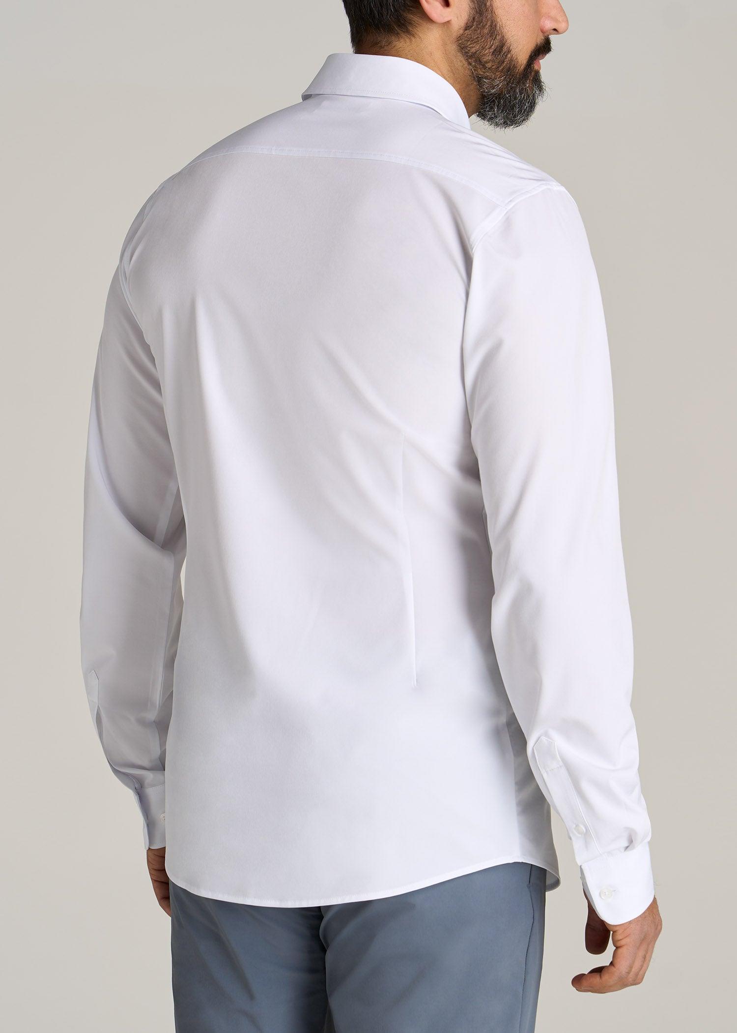 Traveler Stretch Dress Shirt for Tall Men in White Product Image