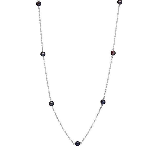 14k White Gold Freshwater Cultured Pearl Station Necklace, Womens Black Product Image