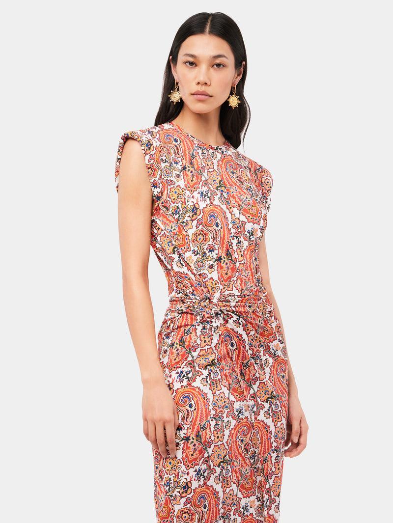 Paisley printed draped dress with signature piercing Product Image