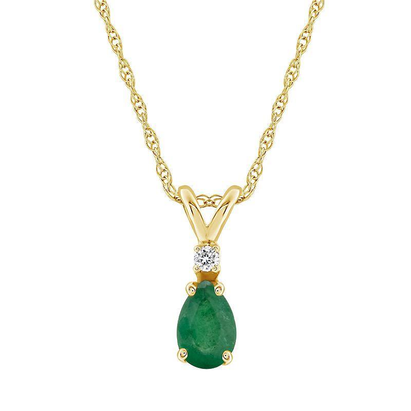 Celebration Gems 14K Yellow Gold Pear-Shaped Gemstone & Diamond-Accent Pendant Necklace, Womens Red Product Image