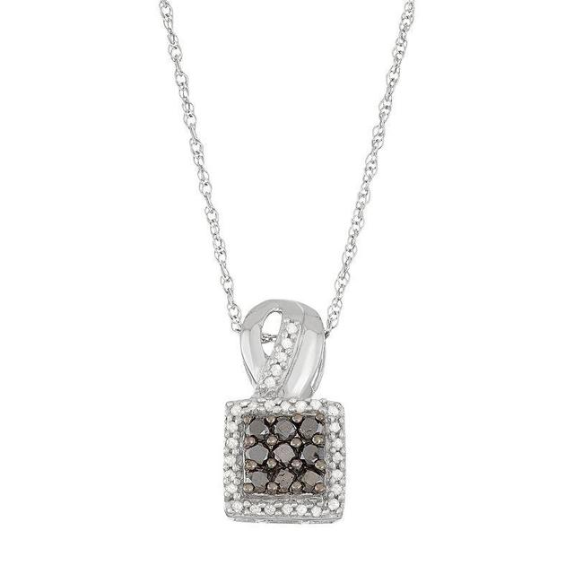 Sterling Silver 1/2 Carat T.W. Black & White Diamond Square Halo Pendant Necklace, Womens, Size: 18 Product Image