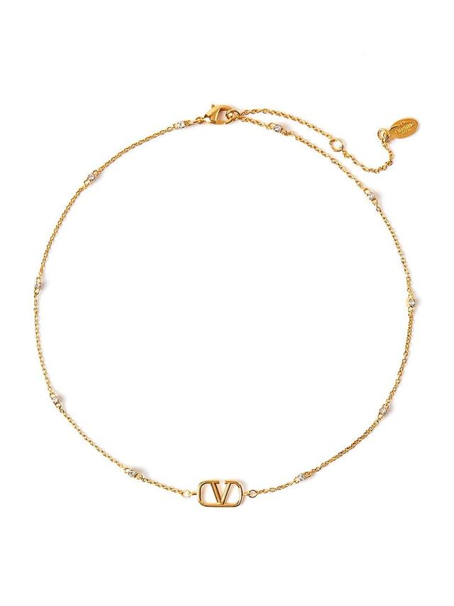 Womens Mini VLogo Signature Necklace In Metal And Swarovski Crystals Product Image