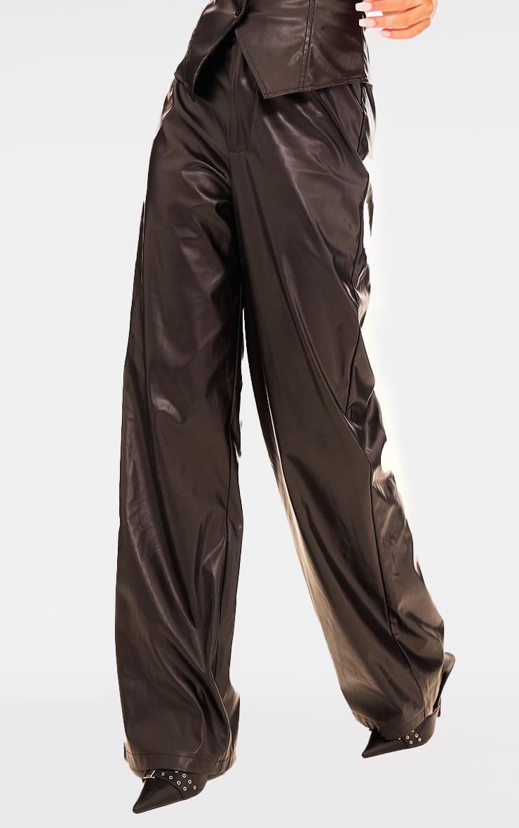 Black Faux Leather Mid Rise Wide Leg Pants Product Image