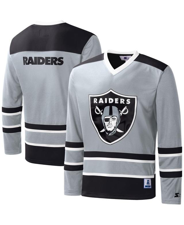 Mens Starter Silver Las Vegas Raiders Cross-Check V-Neck Long Sleeve T-shirt Product Image