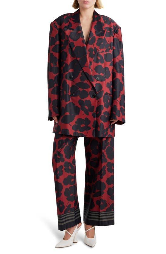 Floral Double-breasted Blazer In Red Product Image