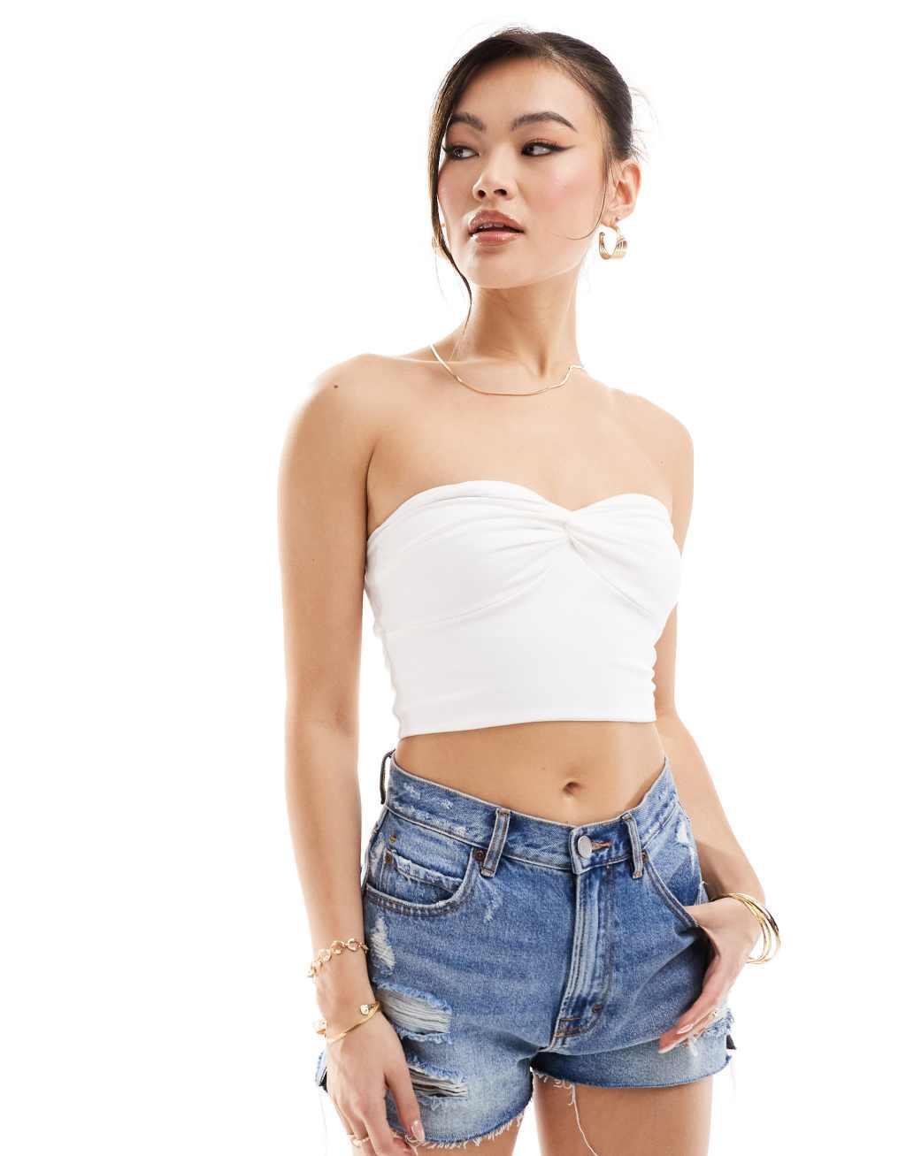 ASOS DESIGN bandeau crop top with twist bust in white product image