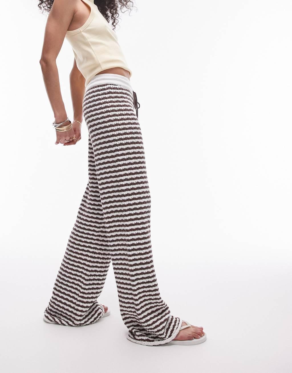 Topshop knit striped pants in brown and white Product Image