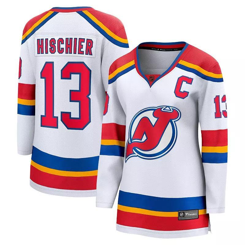 Womens Fanatics Nico Hischier White New Jersey Devils Captain Patch Special Edition 2.0 Breakaway Player Jersey Product Image