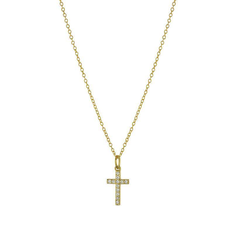 Main and Sterling 14k Gold Over Silver Cubic Zirconia Cross Pendant Necklace, Womens Gold Tone Product Image