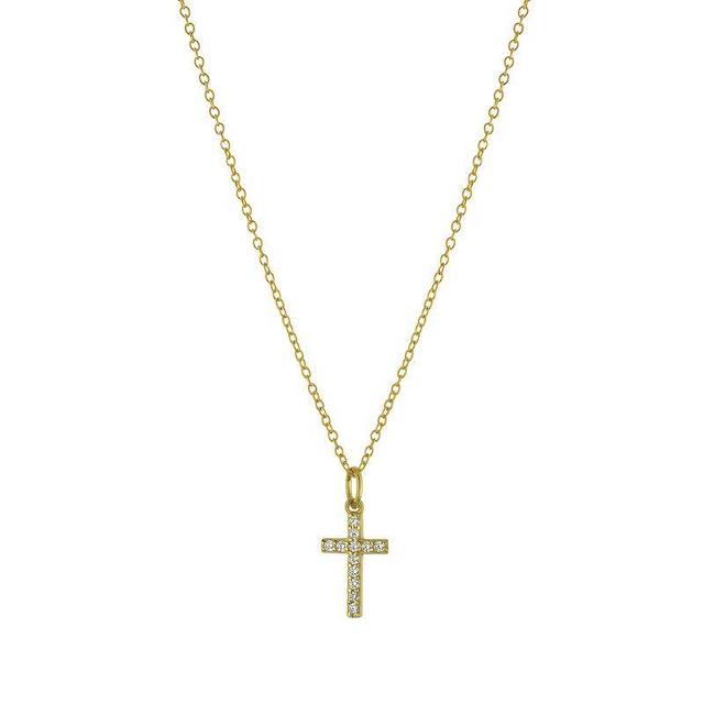 Main and Sterling 14k Gold Over Silver Cubic Zirconia Cross Pendant Necklace, Womens Gold Tone Product Image