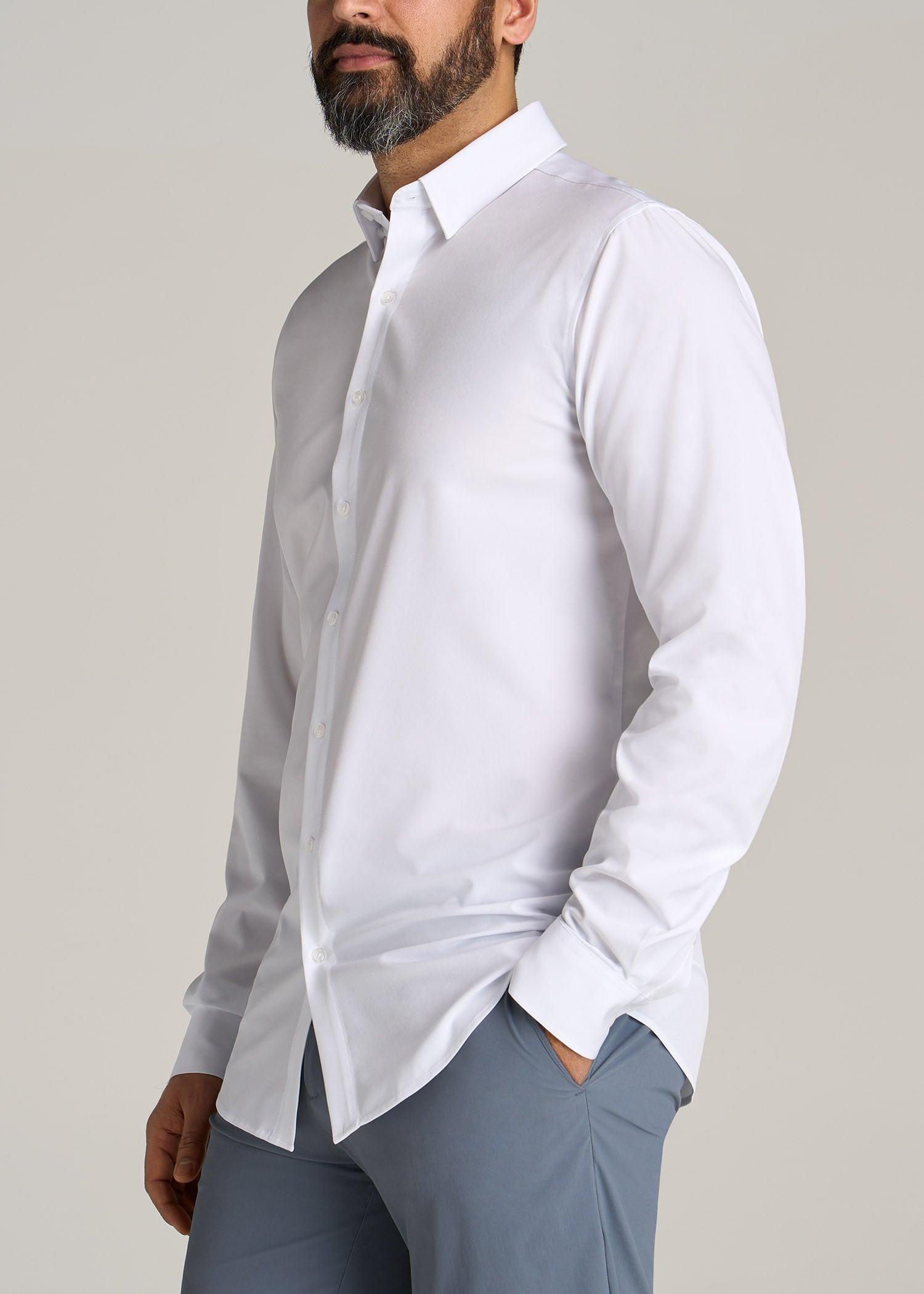 Traveler Stretch Dress Shirt for Tall Men in White Male Product Image