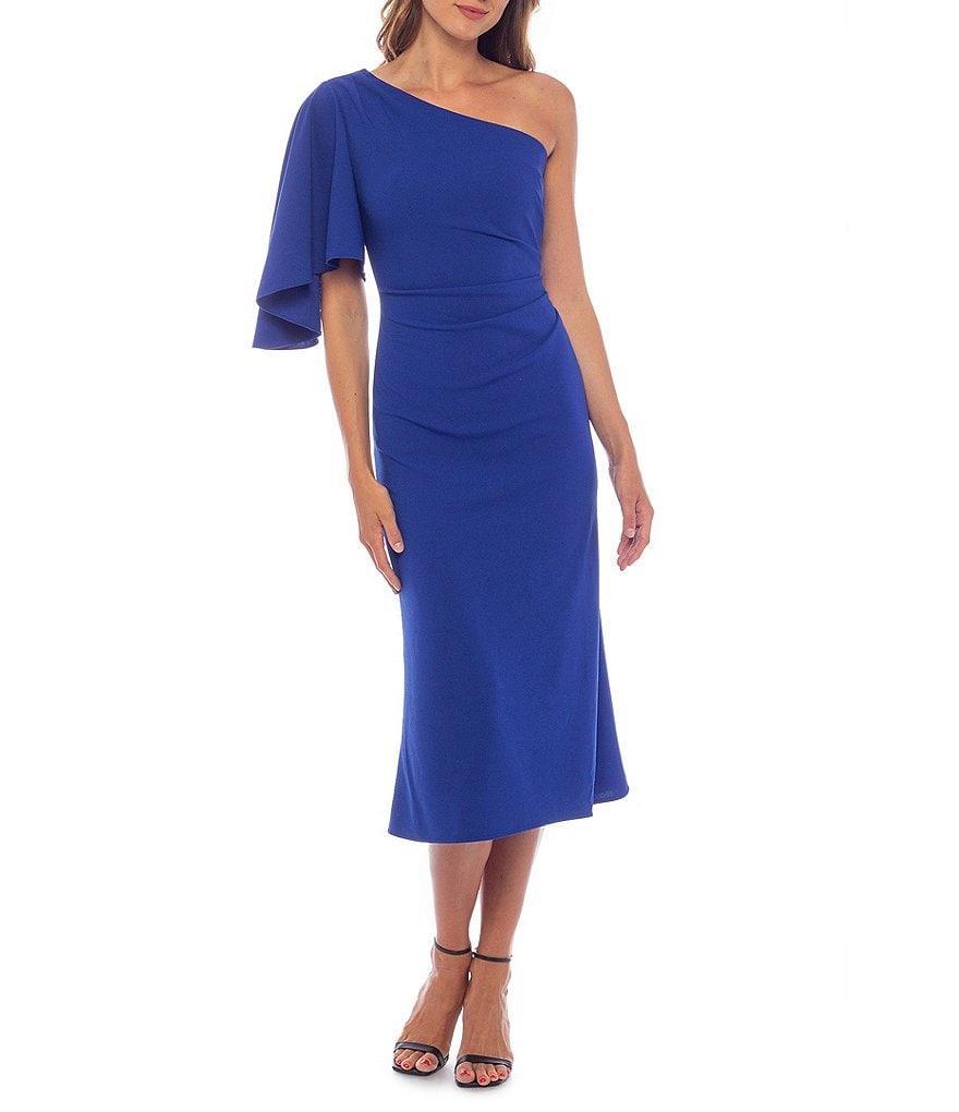 Marina One Shoulder 3/4 Sleeve Midi Dress Product Image