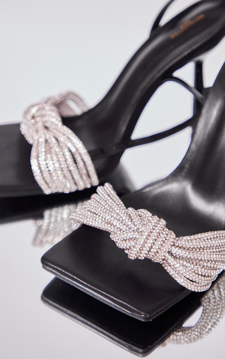 Black PU Wide Fit Square Toe Diamante Knot Barely There Heeled Sandals Product Image