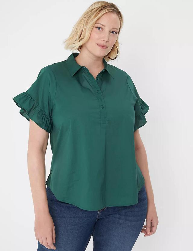 Lane Bryant Ruffle-Sleeve Button-Down Top 16 Hunter Green Product Image