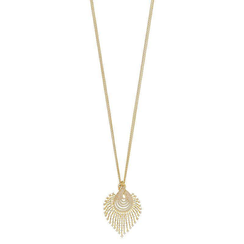 18k Gold Over Silver Cubic Zirconia Peacock Pendant Necklace, Womens Gold Tone Product Image