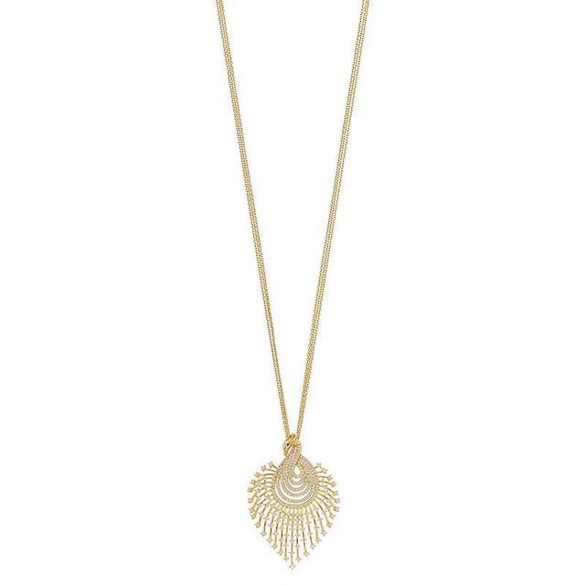 18k Gold Over Silver Cubic Zirconia Peacock Pendant Necklace, Womens Gold Tone Product Image