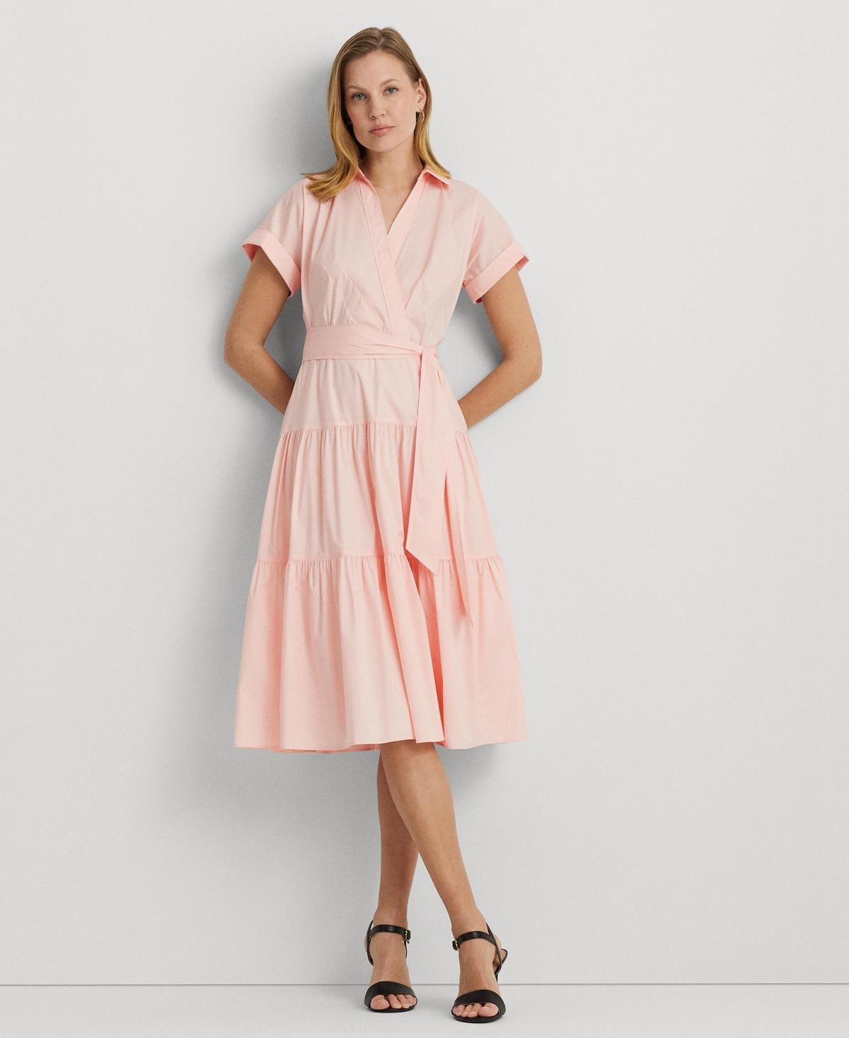 Lauren Ralph Lauren Womens Belted Cotton-Blend Tiered Dress Product Image