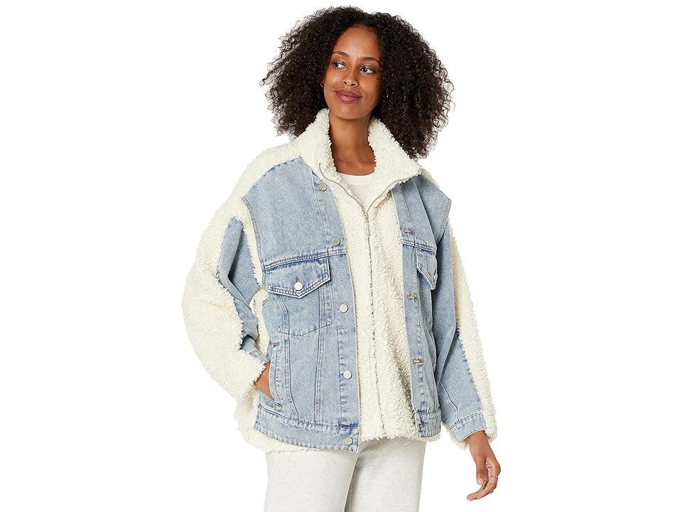 Blank NYC Off-White Sherpa and Denim Trucker Jacket (Bear Hug) Women's Clothing Product Image