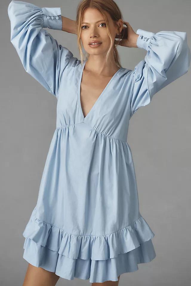 Maeve Long-Sleeve V-Neck Ruffle Mini Dress Product Image