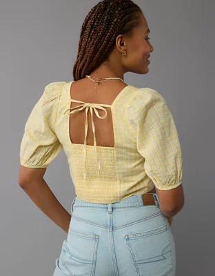 AE Square-Neck Corset Linen-Blend Top Product Image