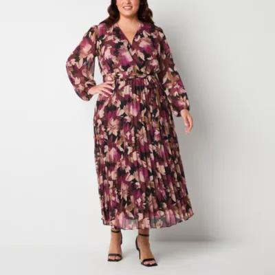 Studio 1 Womens Long Sleeve Floral Maxi Dress Plus Product Image