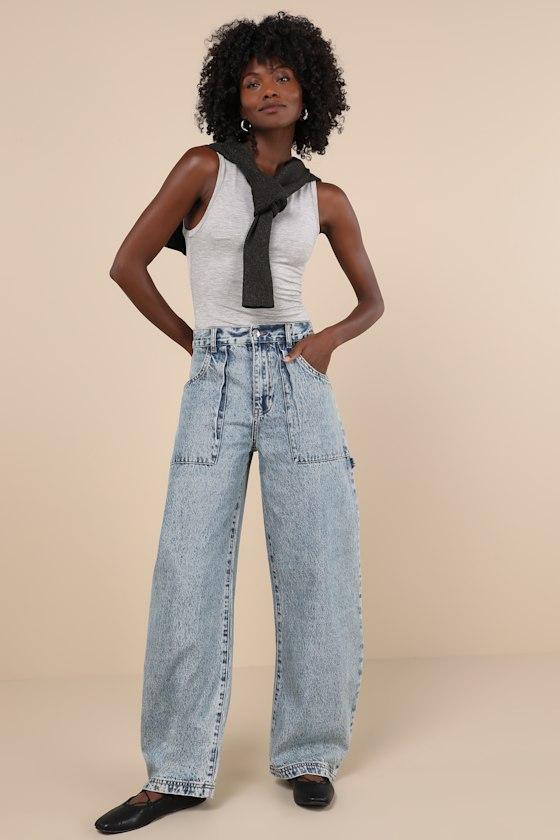 Hansen Medium Wash High-Rise Barrel Jeans Product Image