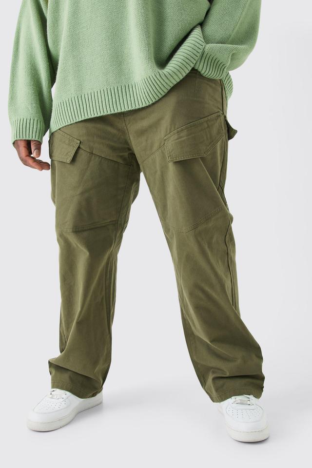 Plus Fixed Waist Relaxed Asymmetric Cargo Twill Trouser | boohooMAN USA Product Image