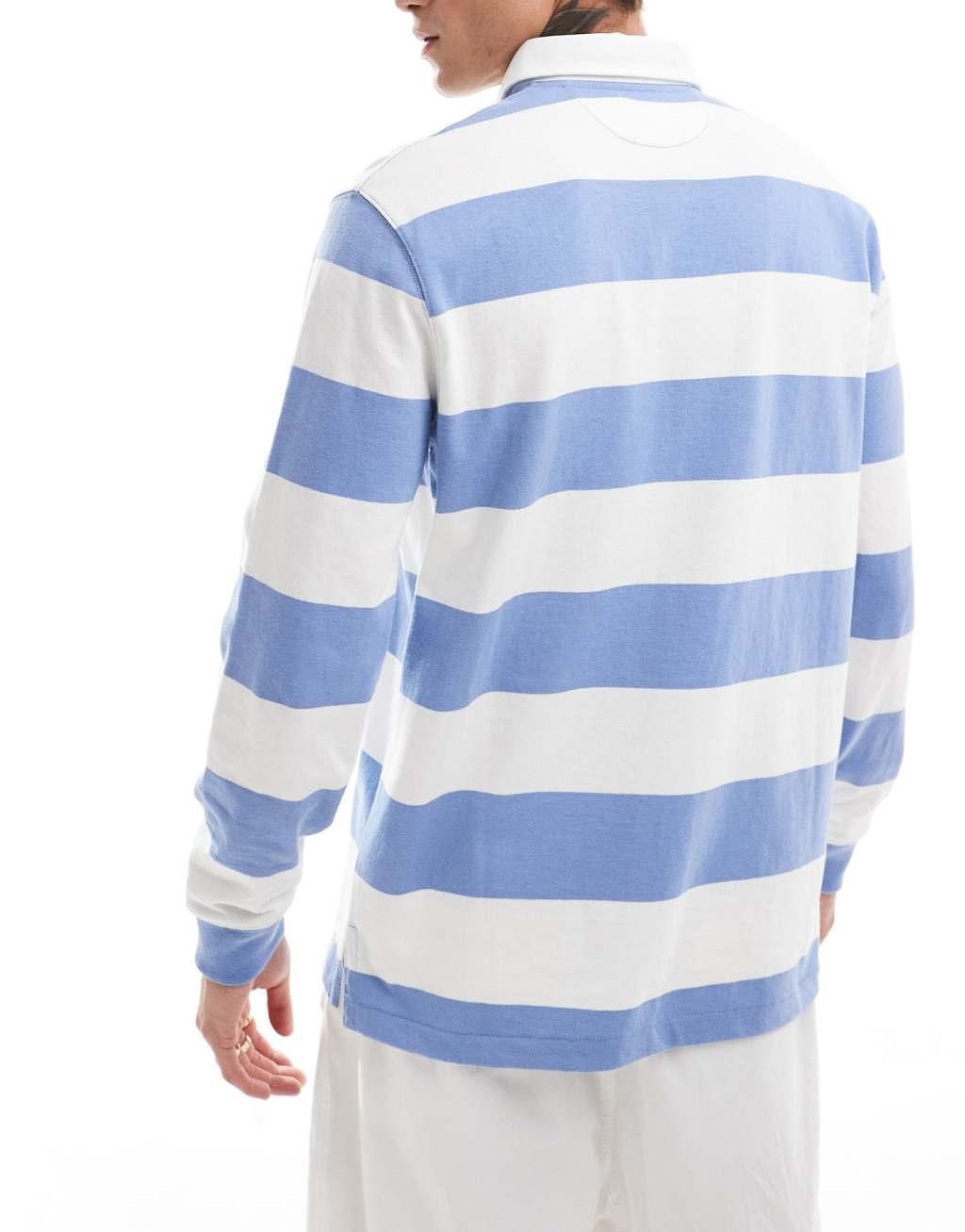 Polo Ralph Lauren varsity bear striped rugby polo shirt in blue/white Product Image