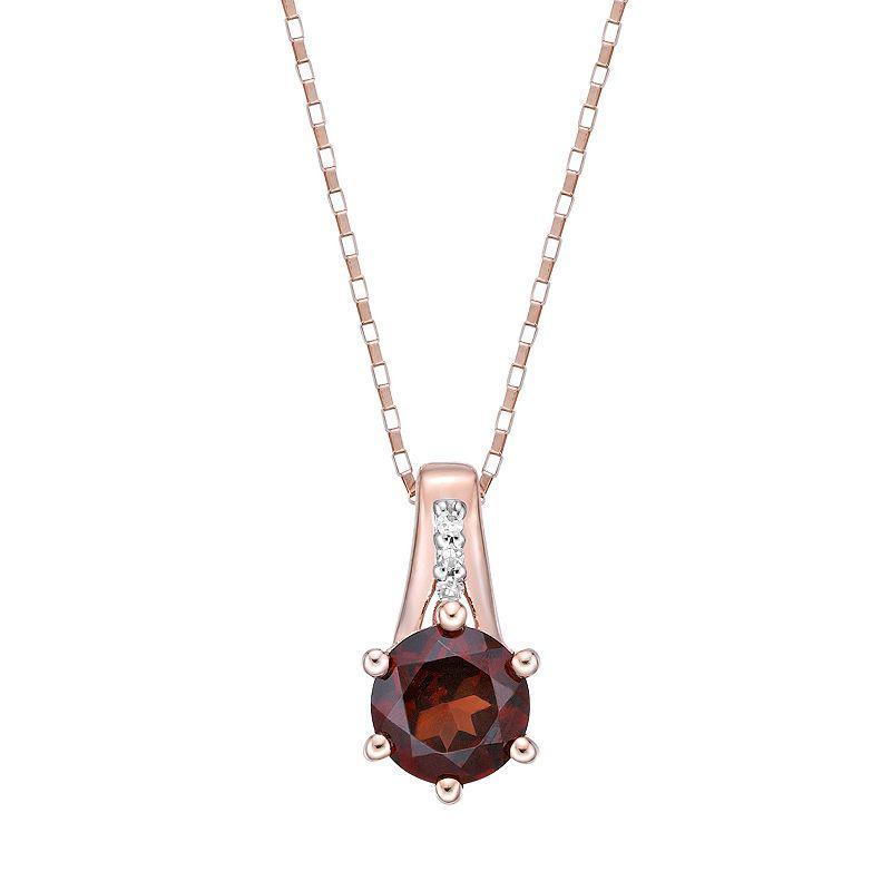 Gemminded 10k Rose Gold Garnet Pendant Necklace with Diamond Accents, Womens Red Product Image