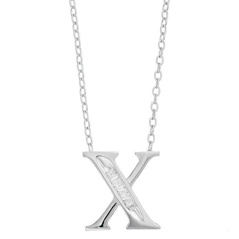 Sterling Silver Baguette Diamond Initial Pendant Necklace, Womens X Product Image