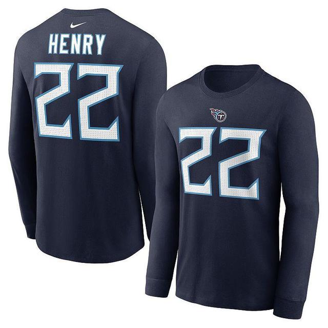 Mens Nike Derrick Henry Navy Tennessee Titans Player Name & Number Long Sleeve T-Shirt Product Image