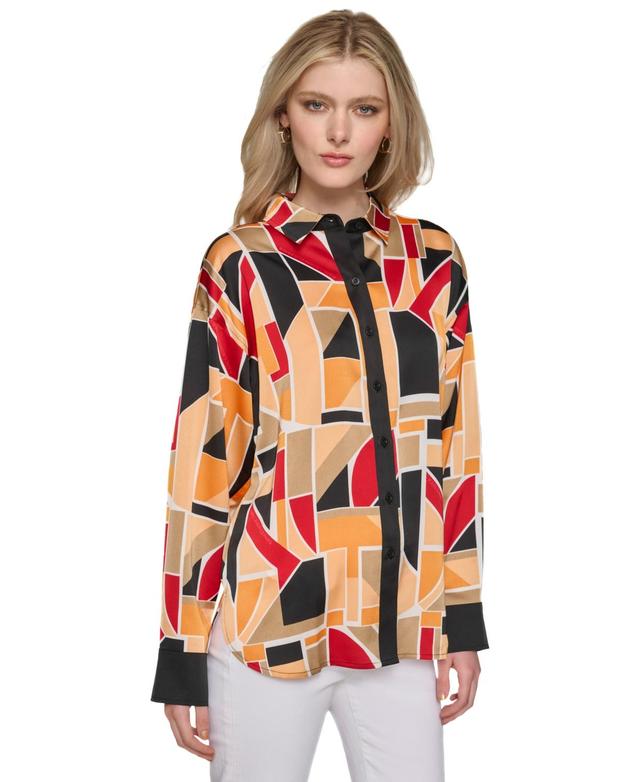 Karl Lagerfeld Paris Womens Oversized Printed Blouse - Sft Wh Product Image