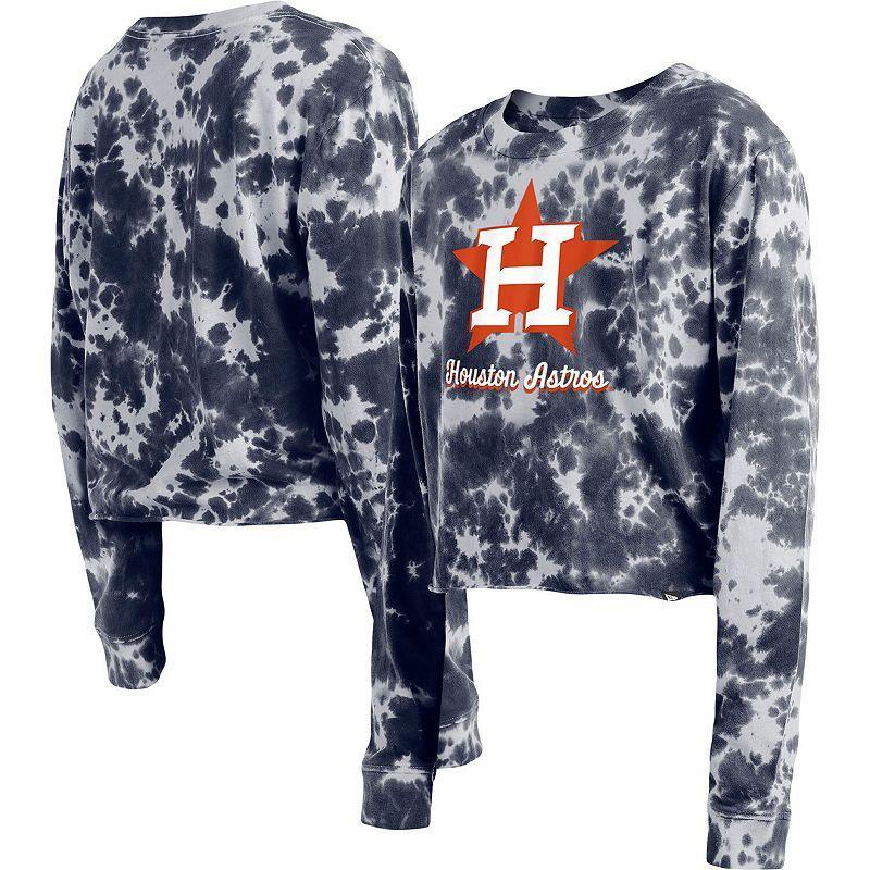 Womens New Era Houston Astros Tie-Dye Cropped Long Sleeve T-Shirt Blue Product Image