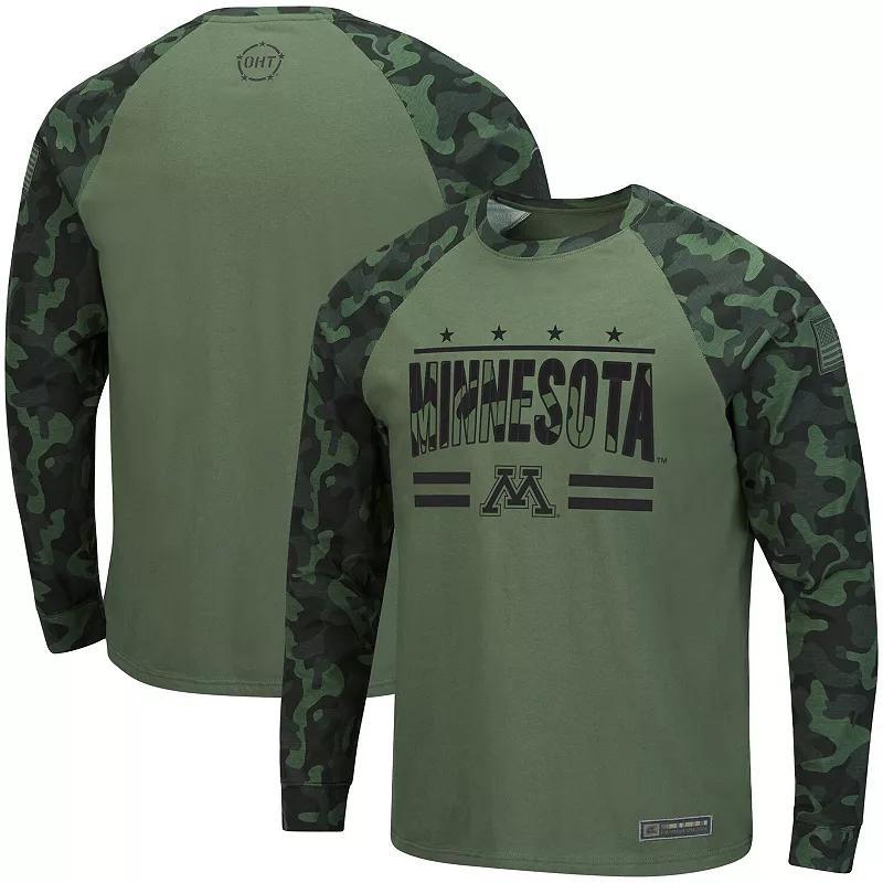 Mens Colosseum Olive/Camo Notre Dame Fighting Irish OHT Military Appreciation Slim-Fit Raglan Long Sleeve T-Shirt Product Image