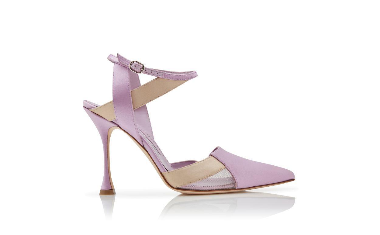 TAMER Purple and Beige Satin Crossover Ankle Strap Pumps Product Image