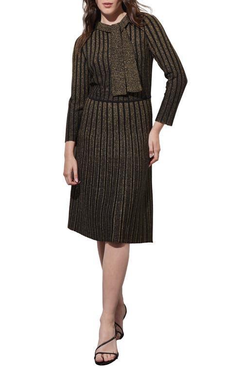 Ming Wang Shimmer Stripe Tie Neck Metallic Sweater Dress Product Image