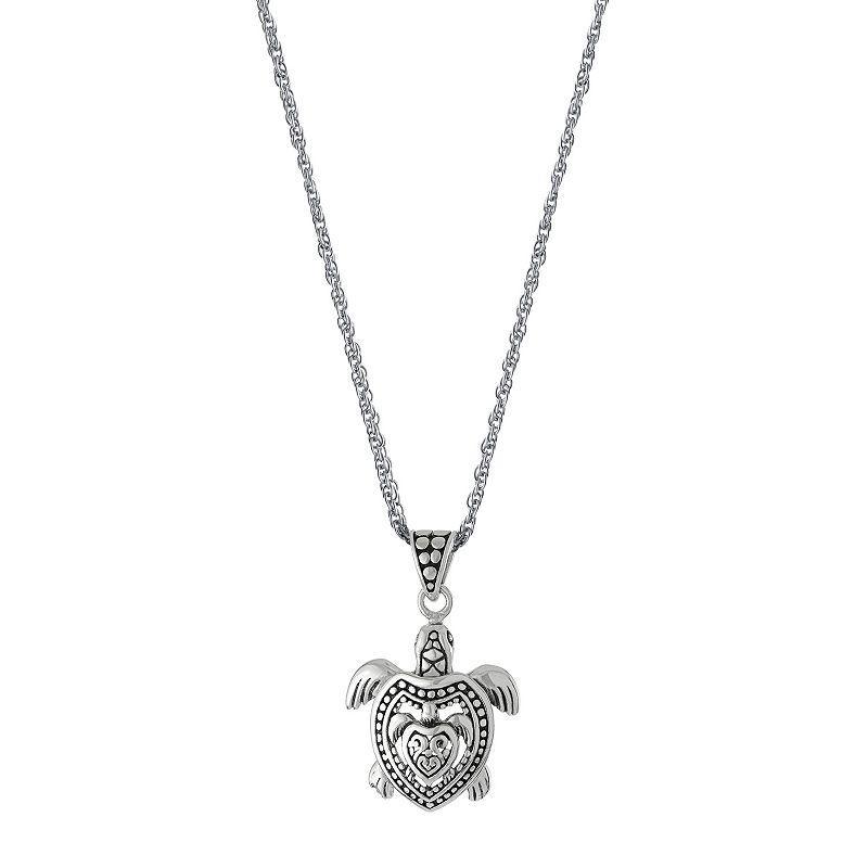 Athra NJ Inc Sterling Silver Oxidized Double Turtle Pendant Necklace, Womens Product Image