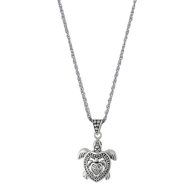 Athra NJ Inc Sterling Silver Oxidized Double Turtle Pendant Necklace, Womens Product Image