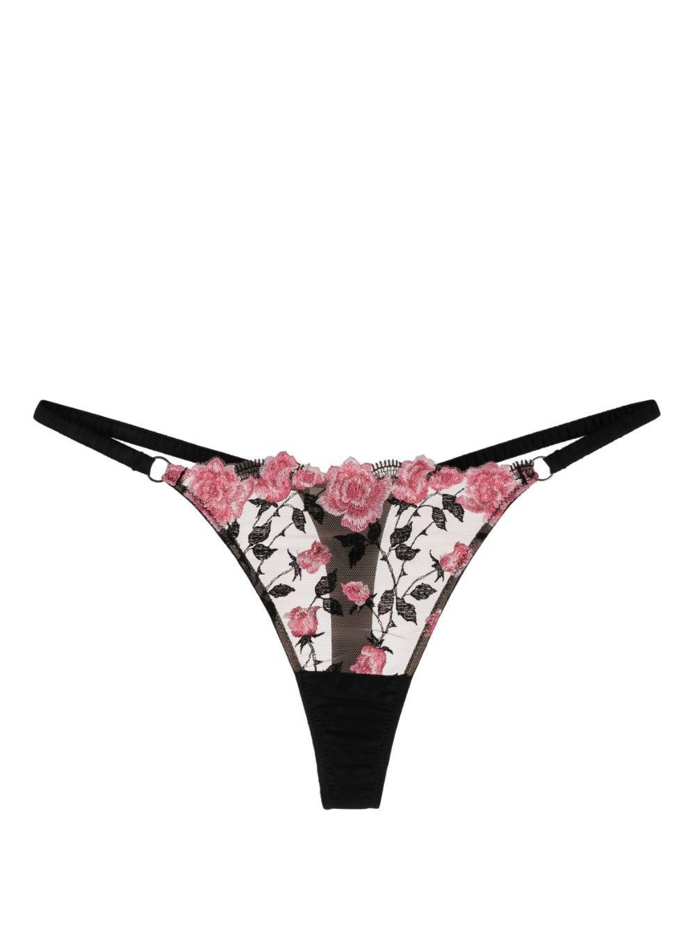 floral-embroidery semi-sheer thong Product Image