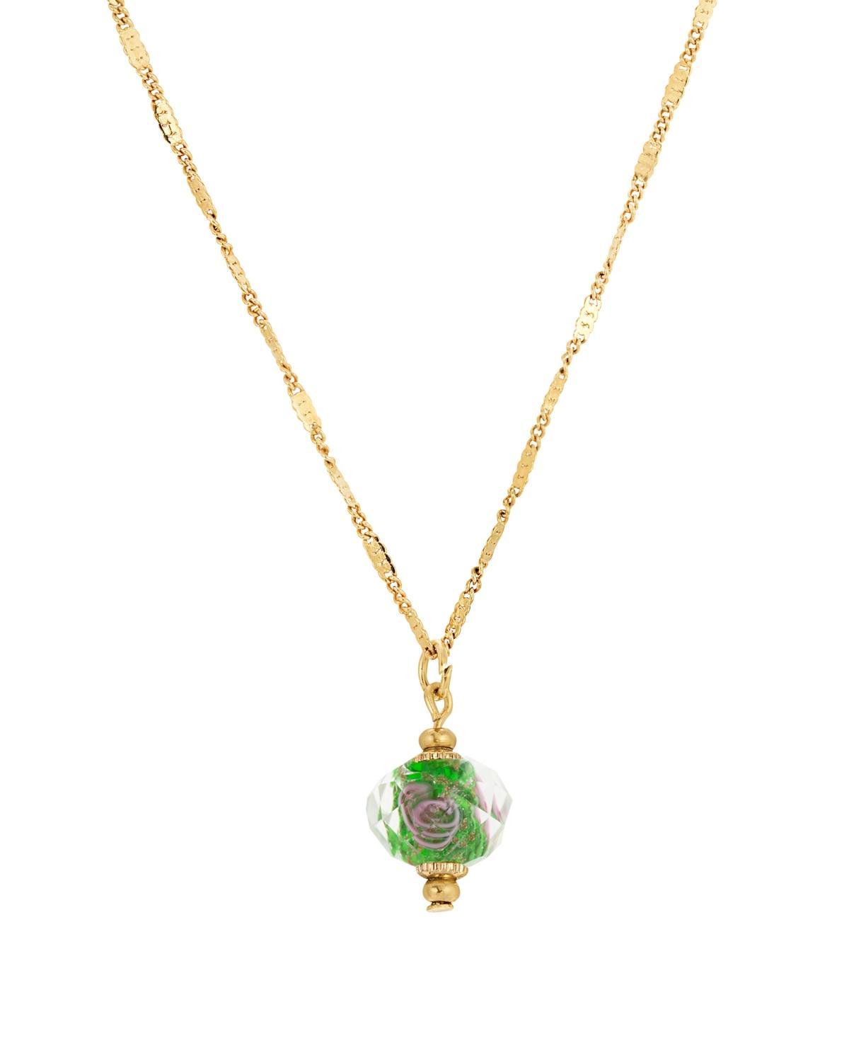 1928 Gold Tone Emerald and Pink Flower Bead Necklace, Womens, Green Product Image