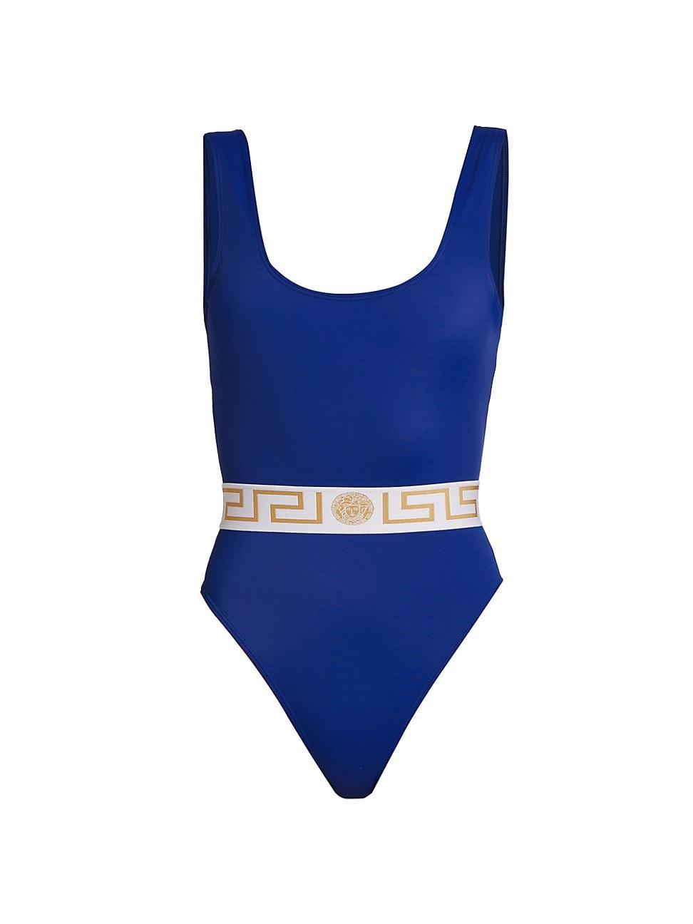 Womens Greek Key Belt One-Piece Swimsuit Product Image