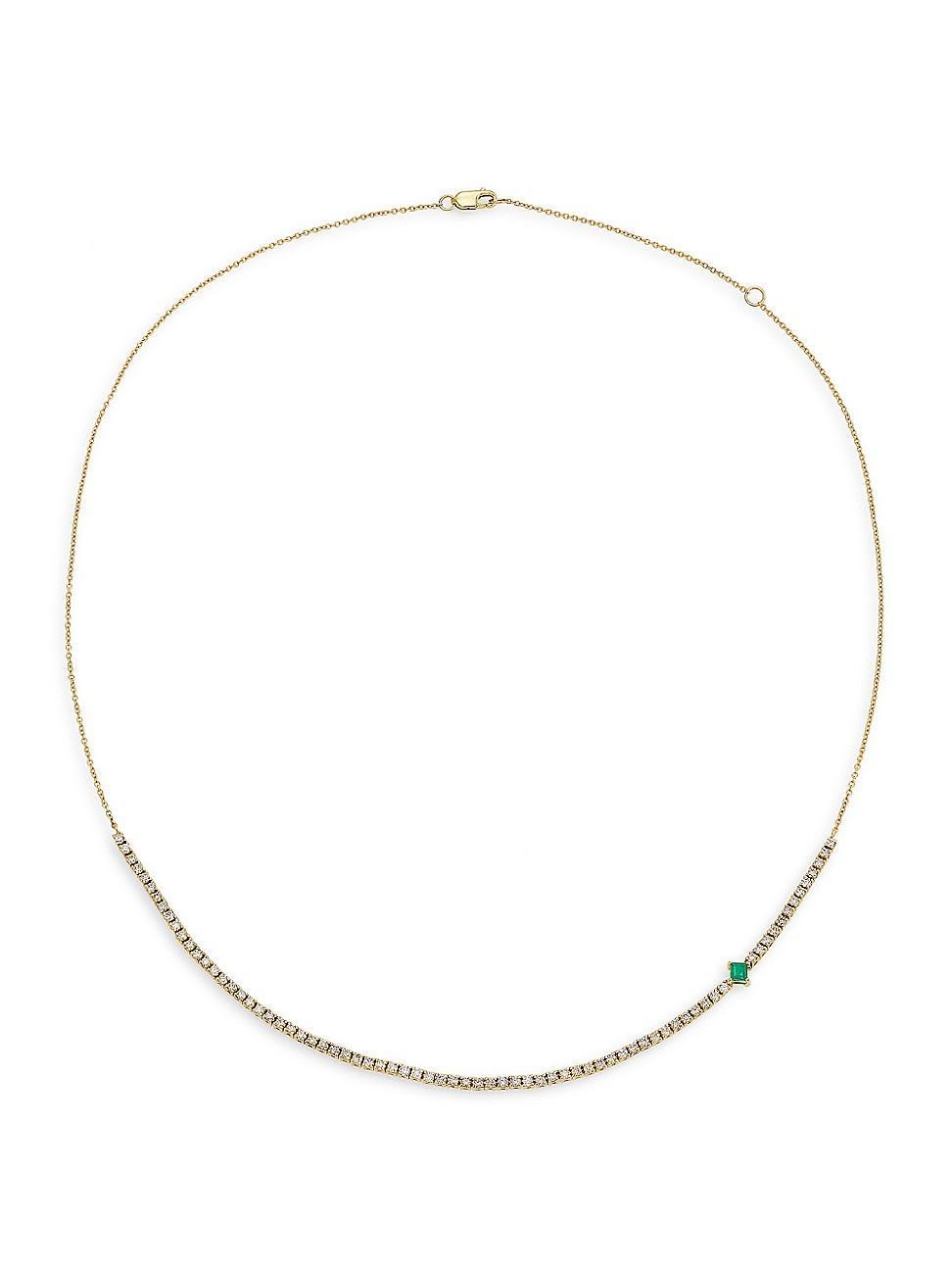 Womens 14K-Yellow-Gold, Emerald & 1.35 TCW Diamond Chain Necklace Product Image