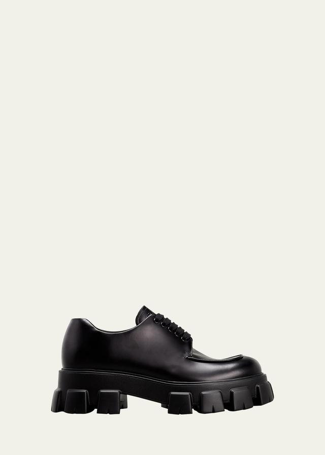 Prada Men's Monolith Lug-Sole Leather Derby Shoes  - NERO - Size: 10 UK (11D US) Product Image