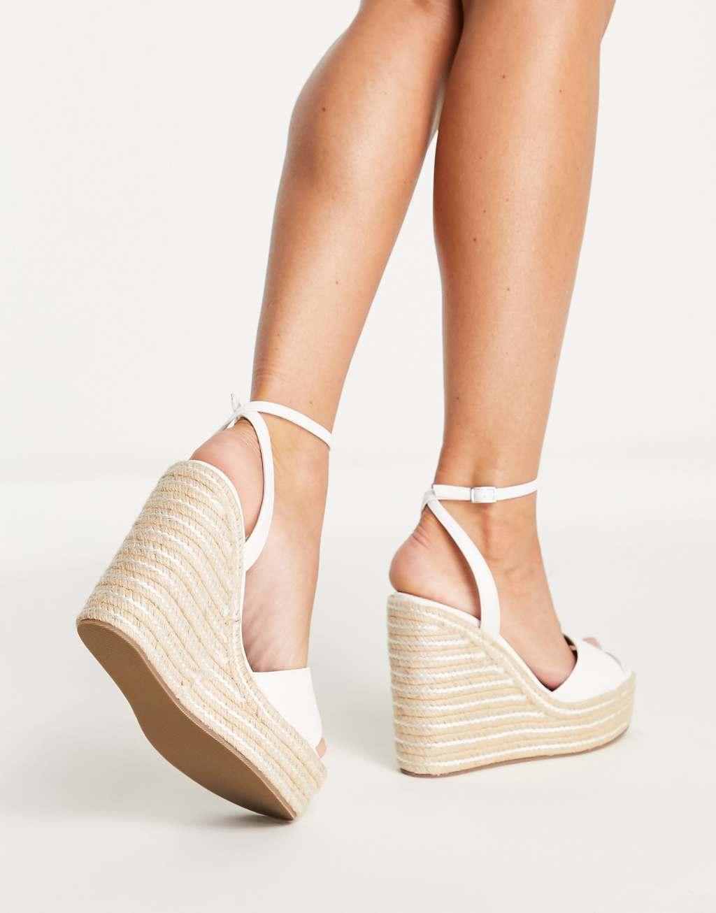 ASOS DESIGN Wide Fit Tasha espadrille wedges in white Product Image