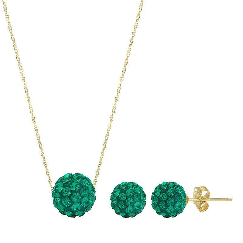 14k Gold Crystal Fireball Necklace & Stud Earring Set, Womens Green Product Image