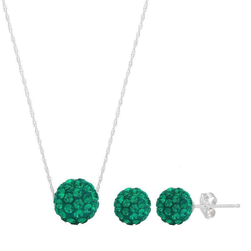 Sterling Silver Crystal Fireball Necklace & Stud Earring Set, Womens Green Product Image