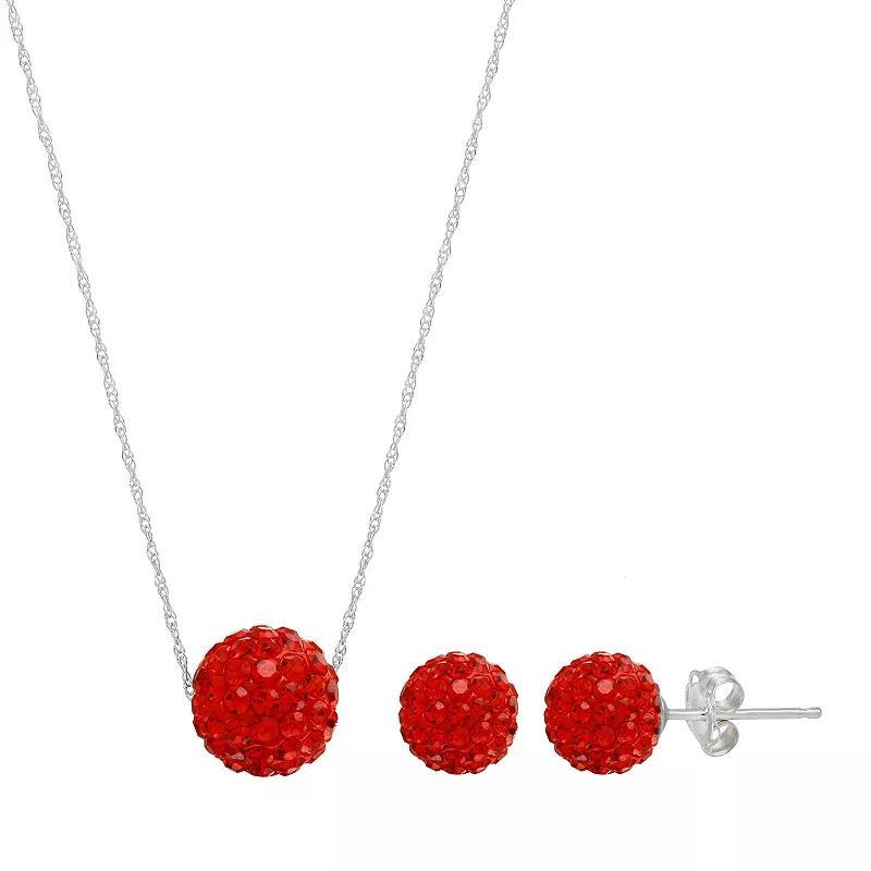 14k Gold Crystal Fireball Necklace & Stud Earring Set, Womens Red Product Image