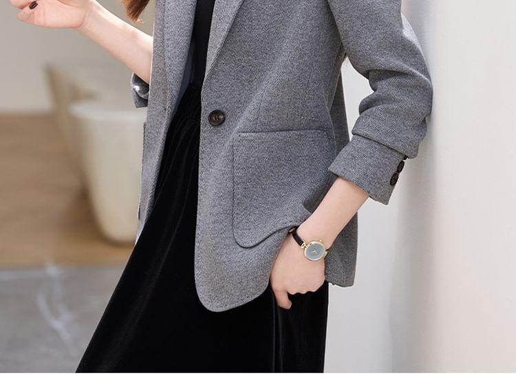 Lapel Collar Plain Single Button Blazer Product Image