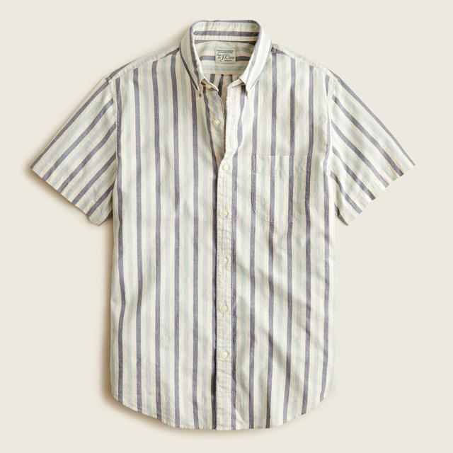 Short-sleeve stretch Secret Wash organic cotton poplin shirt in print Product Image