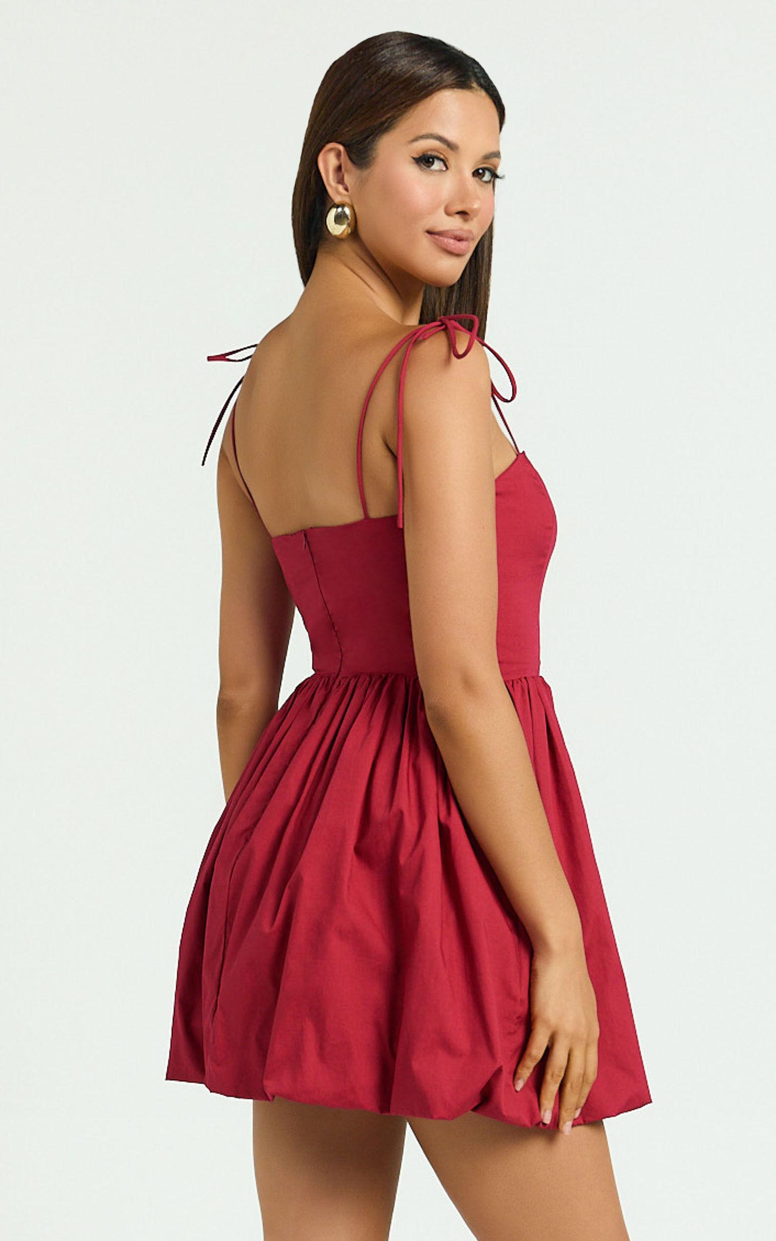 Kimberly Mini Dress - Square Neck Bubble Hem Dress in Red Product Image